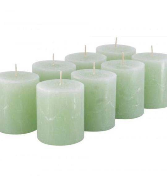 Rustieke stompkaarsen, 8 stuks, waskaarsen/rustickersen/adventskaarsen Kerstmis (zacht groen, klein: hoogte 8 cm/Ø 7 cm)