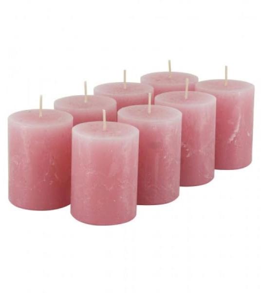 Hoogwaardige & rustieke stompkaarsen – 8 stuks – waskaarsen/rustickers/adventskaarsen Kerstmis (antiek roze, klein: hoogte 8 cm/Ø 6 cm)
