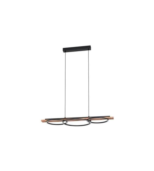 Led hanglamp Boyal, 3-lichts pendellamp dimbaar, eettafellamp van zwart metaal, gevlamd hout, wit kunststof, lamp hangend voor woonkamer