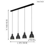 pendellamp PRIDDY, 4 lichtbronnen, Vintage pendelarmatuur met industrieel ontwerp, retro hanglamp van staal, kleur: zwart, wit, fitting: E27