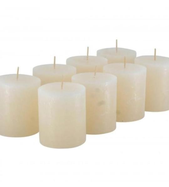 Hoogwaardige & rustieke stompkaarsen – 8 stuks – waskaarsen/rustickers/adventskaarsen Kerstmis (wolwit, klein: hoogte 8 cm/Ø 7 cm)