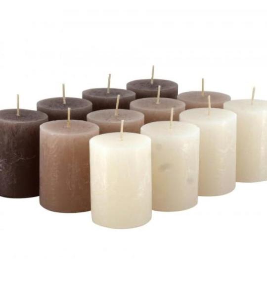Hoogwaardige & rustieke stompkaarsen – 12 stuks - SafeCandle - waskaarsen/rustieke stickers/adventskaarsen Kerstmis (Nature Color-Mix, klein: hoogte 8 cm/Ø 6 cm)
