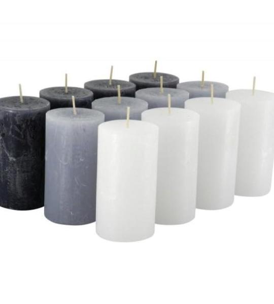 Hoogwaardige en rustieke stompkaarsen – 12 stuks – waskaarsen/rustickers/adventskaarsen Kerstmis (Midnight Color-Mix, standaard: hoogte 11 cm/Ø 6 cm)