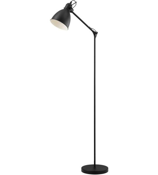 staanlamp PRIDDY, 1 lichtbron, Vintage staanlamp met industrieel ontwerp, retro staande lamp van staal, kleur: zwart, wit, fitting: E27, incl voetschakelaar