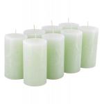 Hoogwaardige & rustieke stompkaarsen – 8 stuks – waskaarsen/rustickers/adventskaarsen Kerstmis (zachtgroen, standaard: hoogte 11 cm/Ø 6 cm)