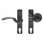 Retro deurklink links met stootgreep - voor tuinpoort en nog veel meer - smeedijzer - gegalvaniseerde deurkruk - deurgreep - drukknopset in antiek design (drukknop links wijzerd)