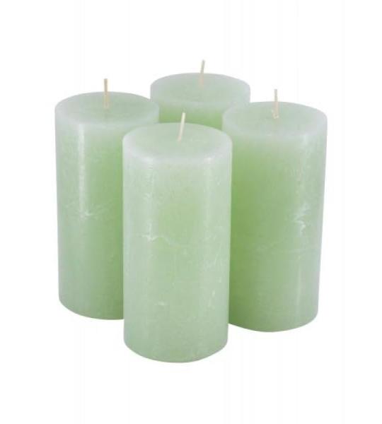 Hoogwaardige en rustieke stompkaarsen – 4 stuks – waskaarsen/rustickers/adventskaarsen Kerstmis (zachtgroen, groot: hoogte 14 cm/Ø 7 cm)