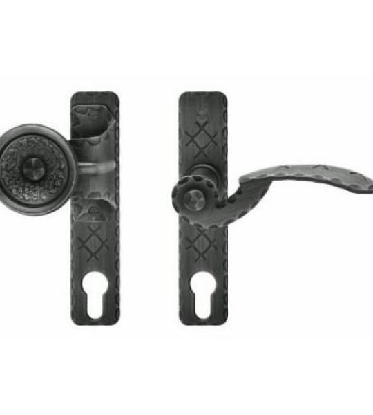 Retro deurklink rechts met stootgreep - voor tuinpoort en nog veel meer - smeedijzer - verzinkte deurklink - deurgreep - klinkset antiek zwart (linker rechts wijzers)