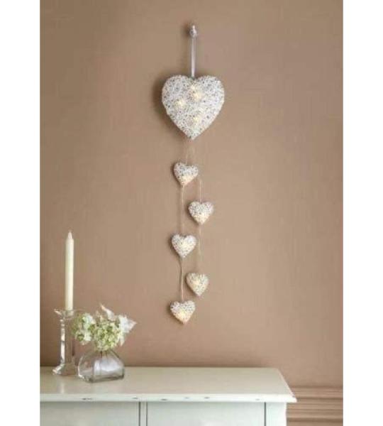 Rustikaler Shabby Chic 6x Wandbehang Wicker Hearts Led Lichterketten Batteriebetriebene Rattan Hearts Wandtattoos Valetine's Day Decoration