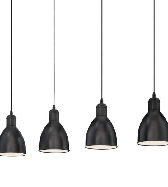 pendellamp PRIDDY, 4 lichtbronnen, Vintage pendelarmatuur met industrieel ontwerp, retro hanglamp van staal, kleur: zwart, wit, fitting: E27