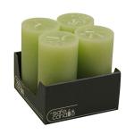Hoogwaardige en rustieke stompkaarsen – 4 stuks – waskaarsen/rustickers/adventskaarsen Kerstmis (zachtgroen, groot: hoogte 14 cm/Ø 7 cm)
