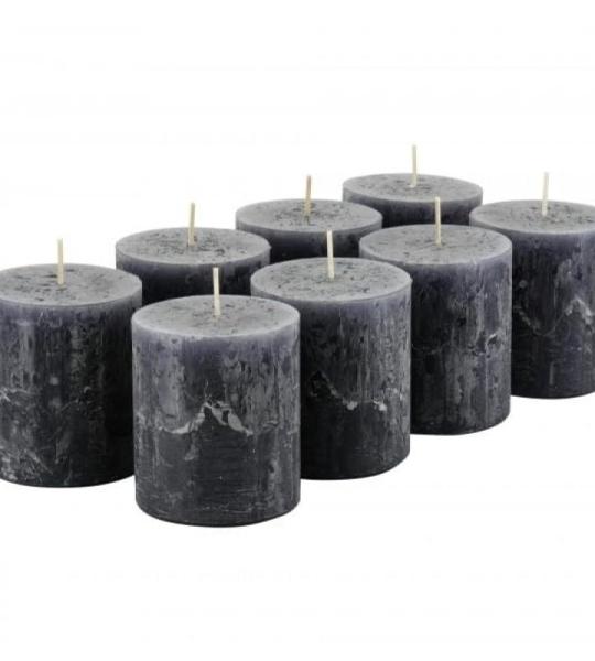 Hoogwaardige en rustieke stompkaarsen – 8 stuks – waskaarsen/rustickers/adventskaarsen Kerstmis (antraciet, klein: hoogte 8 cm/Ø 7 cm)