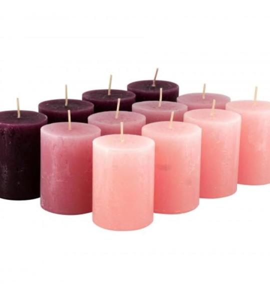Rustieke stompkaarsen, 12 stuks, waskaarsen/rustickers, adventskaarsen Kerstmis (roze-mix, klein: hoogte 8 cm/Ø 6 cm)