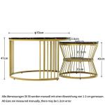 Moderne ronde salontafel, set van 2, ronde bijzettafelset, woonkamertafel met marmerfineer en goud, metalen frame, bijzettafel, salontafel, koffietafel voor woonkamer en slaapkamer