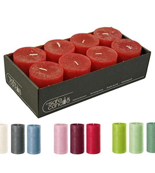 Rustieke stompkaarsen, 8 stuks, waskaarsen/rustickersen/adventskaarsen Kerstmis (robijnrood, klein: hoogte 8 cm / Ø 7 cm)