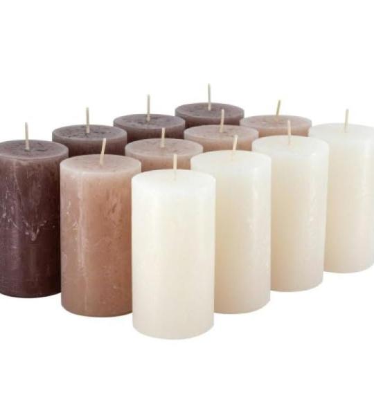 Hoogwaardige en rustieke stompkaarsen – 12 stuks – waskaarsen/rustickers/adventskaarsen Kerstmis (Nature Color-Mix, standaard: hoogte 11 cm/Ø 6 cm)