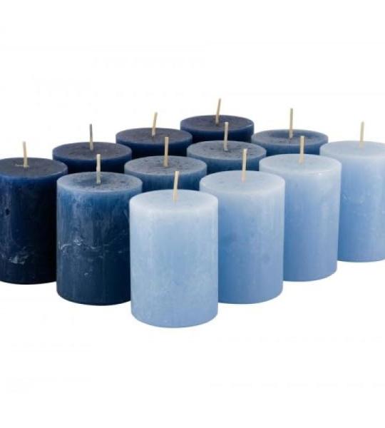 Hoogwaardige en rustieke stompkaarsen – 12 stuks – waskaarsen/rustickers/adventskaarsen Kerstmis (blauw mix, klein: hoogte 8 cm/Ø 6 cm)