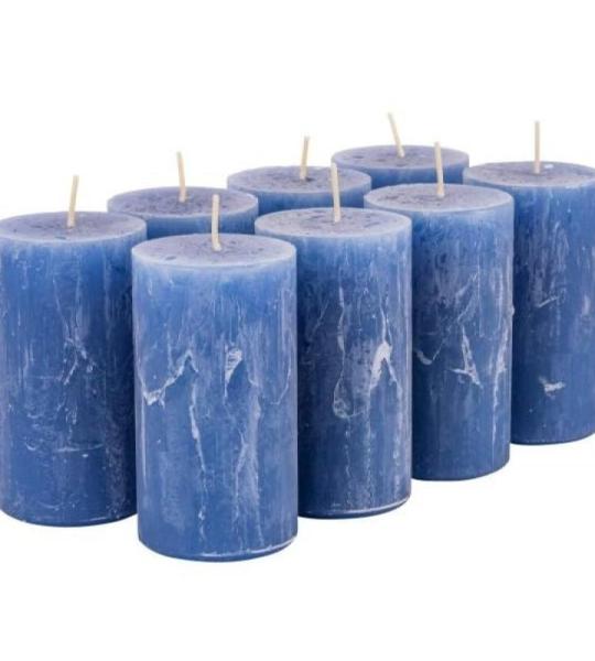 Hoogwaardige & rustieke stompkaarsen – 8 stuks – waskaarsen/rustickers/adventskaarsen Kerstmis (saffier blauw, standaard: hoogte 11 cm/Ø 6 cm)