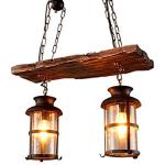 Hanglamp Industriële Vintage Metalen Kroonluchter Houten Vintage 2 Hoofden Industriële Stijl Vintage Retro Rustieke Vintage Industriële Edison Plafondlamp Lineaire Kroonluchter 