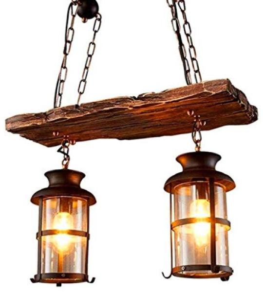 Hanglamp Industriële Vintage Metalen Kroonluchter Houten Vintage 2 Hoofden Industriële Stijl Vintage Retro Rustieke Vintage Industriële Edison Plafondlamp Lineaire Kroonluchter 
