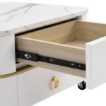 Nestbarer Couchtisch: Hochglanz-Marmor außen und Glas-Tischplatte, Golddekoration, Beistelltisch mit Schublade, 2er Set