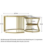 Moderne ronde salontafel, set van 2, ronde bijzettafelset, woonkamertafel met marmerfineer en goud, metalen frame, bijzettafel, salontafel, koffietafel voor woonkamer en slaapkamer