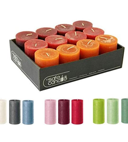 Rustieke stompkaarsen – 12 stuks - waskaarsen/Rusticker-zen/adventskaarsen Kerstmis (Red Fall-mix, standaard: hoogte 11 cm / Ø 6 cm)