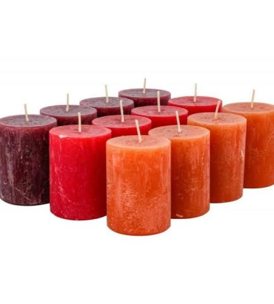 Hoogwaardige & rustieke stompkaarsen - 12 stuks - SafeCandle - waskaarsen/Rustieke Stickers/Advent kaarsen Kerstmis (Red Fall Mix, Klein: Hoogte 8cm / Ø 6cm)