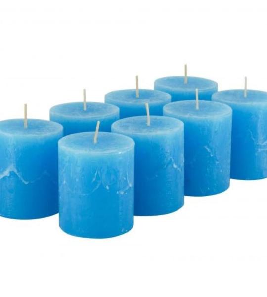 Hoogwaardige en rustieke stompkaarsen – 8 stuks – waskaarsen/rustickers/adventskaarsen Kerstmis (turquoise, klein: hoogte 8 cm/Ø 7 cm)