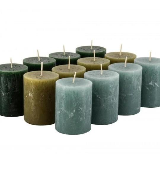 Hoogwaardige en rustieke stompkaarsen – waskaarsen/rustickers/adventskaarsen Kerstmis (Green Festive-Mix, klein: hoogte 8 cm/Ø 6 cm)
