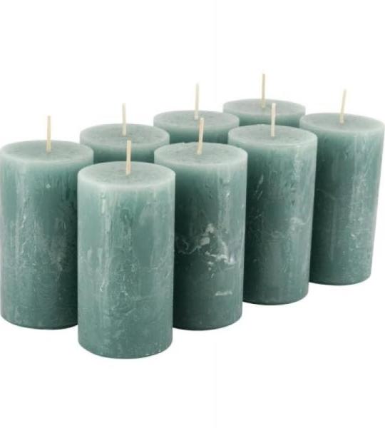 Hoogwaardige & rustieke stompkaarsen – 8 stuks – SafeCandle – waskaarsen/rustickers/adventskaarsen Kerstmis (smaragd groen, standaard: hoogte 11 cm/Ø 6 cm)