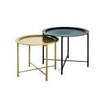 HAKU Möbel Salontafel set van 2, metaal, zwart/goud, Ø 52 x H 44 cm/Ø 62 x H 49 cm