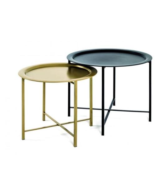 HAKU Möbel Salontafel set van 2, metaal, zwart/goud, Ø 52 x H 44 cm/Ø 62 x H 49 cm