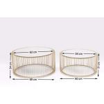 Design salontafel Wire (2/set), messing, 63/53 cm diameter, bijzettafel, nachtkastje, stalen frame, tafelblad van veiligheidsglas, woonkamer, rond, 34 x 70 x 70 cm (H/B/D)