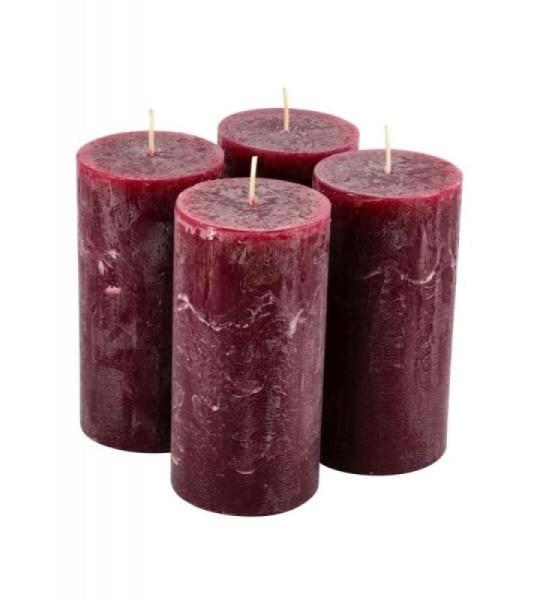 Hoogwaardige & rustieke stompkaarsen – 4 stuks – waskaarsen/rustickers/adventskaarsen Kerstmis (oudrod, groot: hoogte 14 cm/Ø 7 cm)