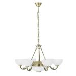 Savoy hanglamp met 8 fittingen, vintage, rustieke hanglamp van gepolijst gebruind metaal met wit gesatineerd glas, hangende eettafellamp, woonkamerlamp met E14- en E27-fittingen