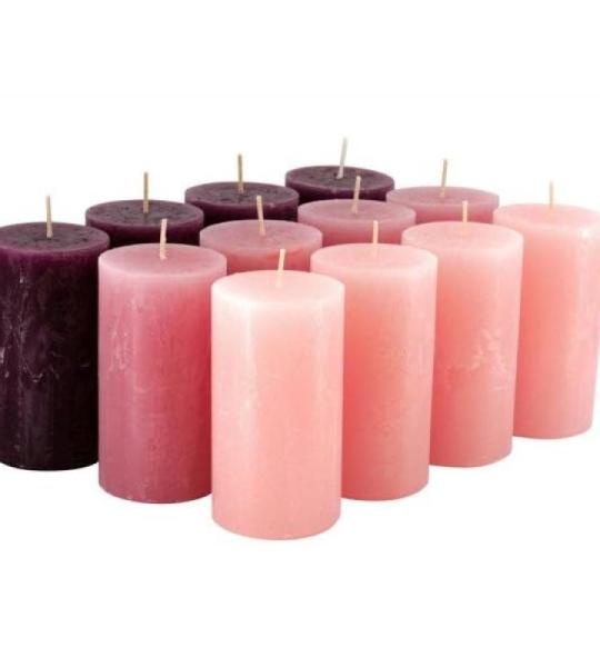 Rustieke stompkaarsen – 12 stuks - waskaarsen/Rusticker-zen/adventskaarsen Kerstmis (roze-mix, standaard: hoogte 11 cm / Ø 6 cm)