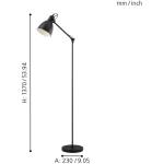 staanlamp PRIDDY, 1 lichtbron, Vintage staanlamp met industrieel ontwerp, retro staande lamp van staal, kleur: zwart, wit, fitting: E27, incl voetschakelaar