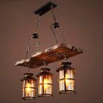 Vintage Hanglamp E27 Retro Houten Industriële Hanglamp Zwarte IJzeren Glazen Lampenkap In Hoogte Verstelbare Kroonluchter Indoor Loft voor Eetkamer Woonkamer Bar Café