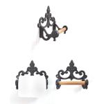 Antiek Bad Accessoires Set gietijzeren toiletrolhouder handdoekring Rustieke badkamer muur gemonteerd