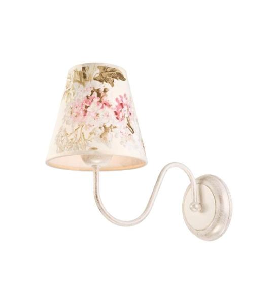 Binnenwandlamp bloemen van metaal en stof in shabby wit met bloemen E27 H: 27cm landhuis rustiek voor slaapkamer woonkamer hal wandlamp