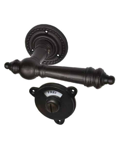 Antieke deurbeslag deurkrukgarnituur deurklink en rozetten voor wc-deur vrij/bezet model 1900 ijzer zwart