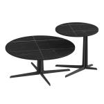 Moderne Zwarte Marmer Look Nesting Salontafels met Goud Metalen Frame voor Stijlvolle Woonkamer Decor