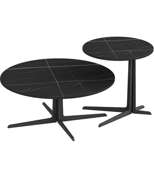 Moderne Zwarte Marmer Look Nesting Salontafels met Goud Metalen Frame voor Stijlvolle Woonkamer Decor