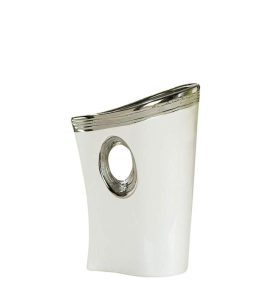 Moderne decoratieve vaas bloemenvaas tafelvaas keramiek wit/zilver hoogte 26 cm breedte 17 cm