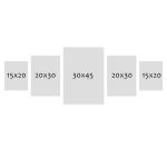 Fotolijstset hout eiken-look, 5-delige frameset nr. 3 echt houten frame rustiek, strandhuis, Made in Germany, echt glas, om op te hangen, extra accessoires - drijfhoutlook met een 
