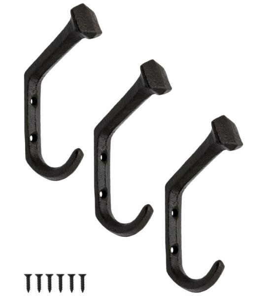 3x zware rustieke massieve ijzeren , garderobe, 11 x 2,1 cm, zwart, set van 3