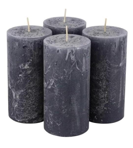 Hoogwaardige & rustieke stompkaarsen – 4 stuks – waskaarsen/rustickers/adventskaarsen Kerstmis (antraciet, groot: hoogte 14cm / Ø 7cm)