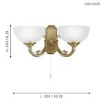 Savoy wandlamp met 2 fittingen, vintage, rustieke wandlamp van gepolijst gebruind metaal met wit gesatineerd glas, hallamp in bruin en wit, lamp met trekschakelaar, met E14-fitting