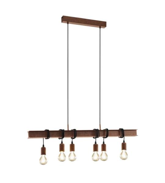 pendellamp TOWNSHEND 4, 6 lichtbronnen vintage pendelarmatuur in industrieel ontwerp, retro hanglamp van staal, kleur: antiekbruin, fitting: E27